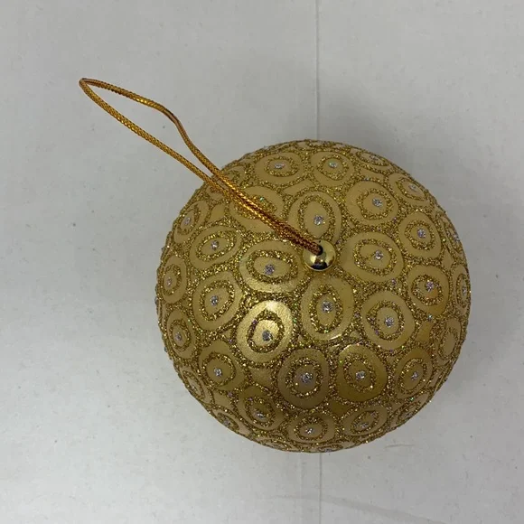 Large round gold glitter Christmas tree ornament decoration vintage decor - Picture 3 of 17